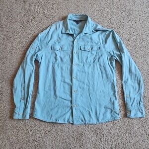 Outdoor Research Shirt Mens Large Harrelson Teal Hemp Cotton Roll Tab Outdoor